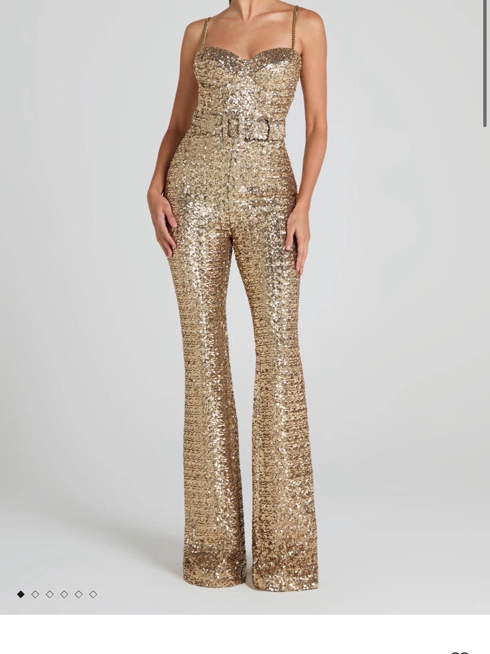 NADINE MERABI Gold Sequin Flared Jumpsuit